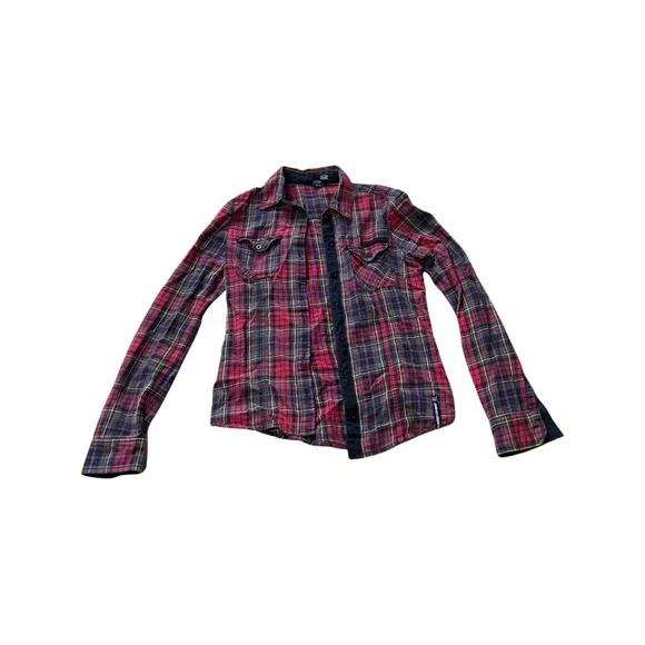 FOX button down plaid flannel shirt red & black M medium - Picture 2 of 9